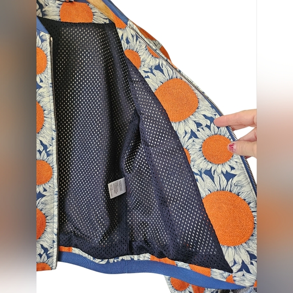 Akris Punto Designer Art To Wear Hello Sunshine Floral Denim Bomber Jacket, Sz 6 - Picture 7 of 13